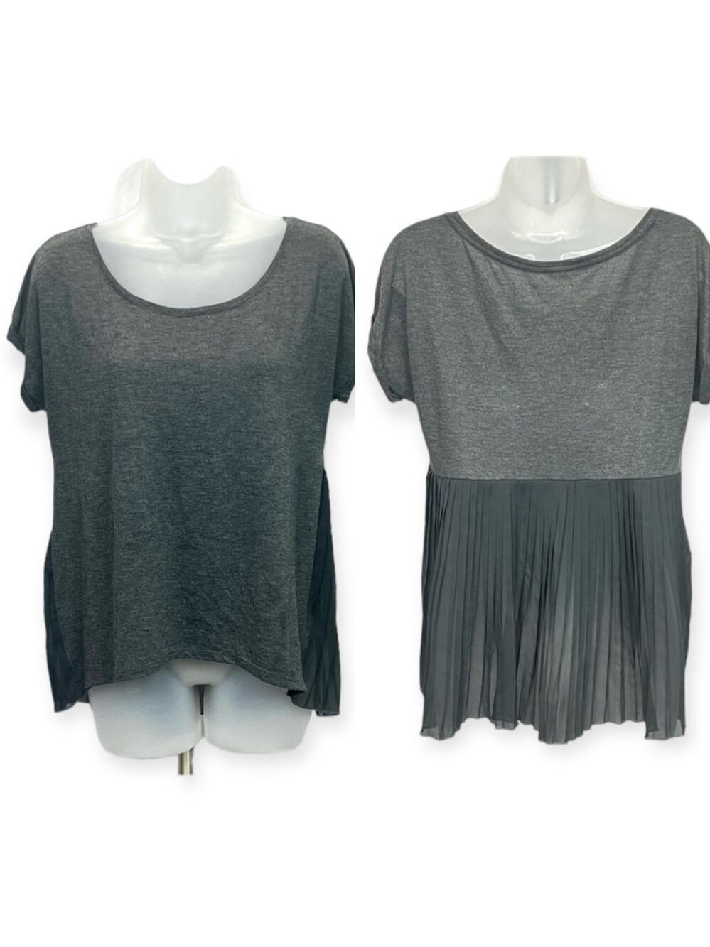 American Eagle Outfitters Womens Gray Blouse Pleated Back Short Sleeve M